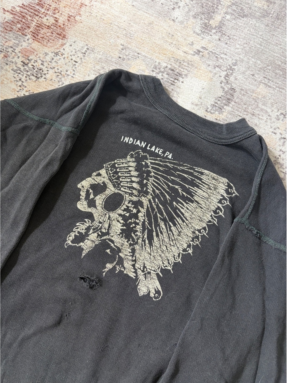 Vintage thrashed Indiana lake skull graphic crewneck XS fade